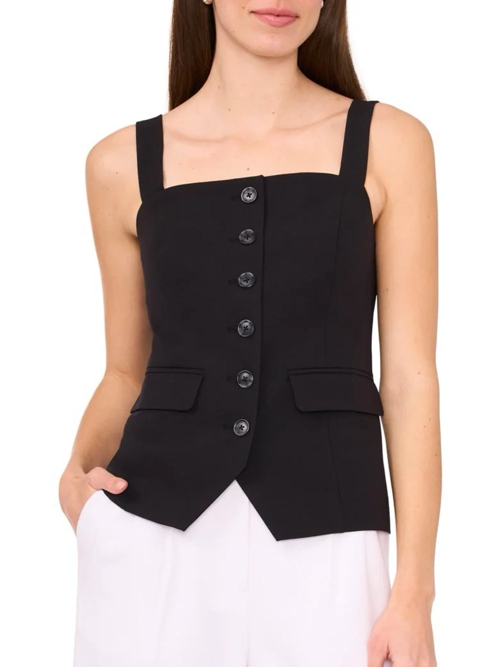 Halogen Sleeveless Button-Up Bustier Top